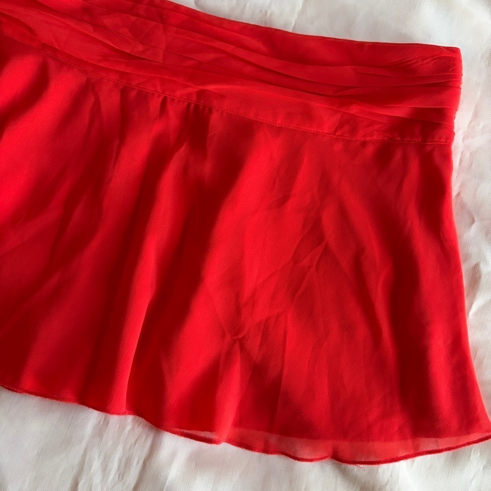 GUIZIO- Chiffon Slit Mini Skirt Size Large Poppy Orange Micro Summer Low Waist - Picture 7 of 9